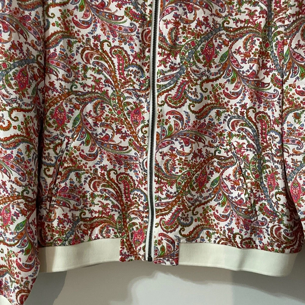 Size PL,PXL Ruff Hewn White Paisley Zip-Front Bomber Jacket w/ Colorful Accents